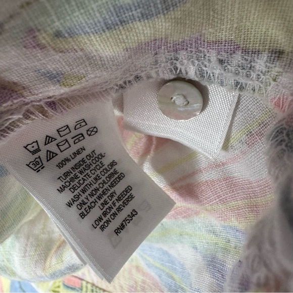 Dress 100% linen floral pastel tropical keyhole button seashell 🐚 pockets luxe - Picture 7 of 13